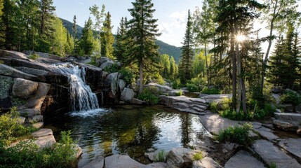 Waterfall in Lush Forest