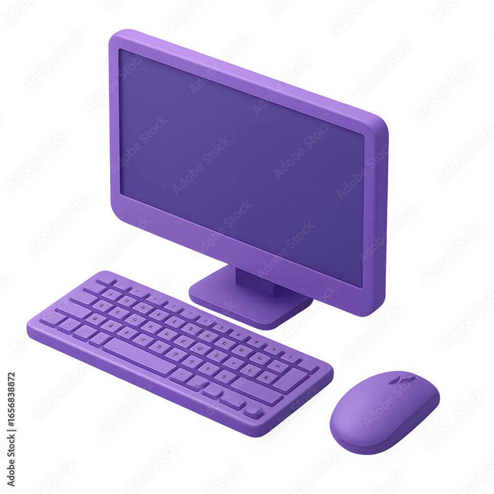 Leinwandbilder stylish purple computer setup with keyboard mouse and monitor isometric view for modern tech aesthet