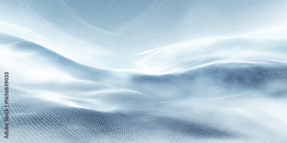 Poster abstract technology background with geometric wavy lines, network data visualization, and futuristic