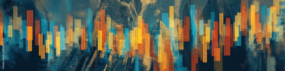 Poster abstract multicolored mosaic background with a dynamic pattern of bars and geometric shapes