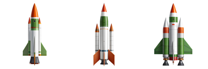 Set Of Flat Vector Ballistic Missile Icon with Simplified Shape and Bold Colors, Transparent Background
