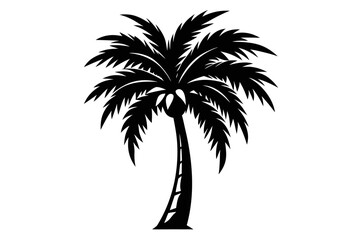 Obraz premium Iconic black silhouette of a tropical palm tree instantly evokes summer vacation vibes, beach relaxation, and exotic travel destinations, perfect for holiday marketing and design.