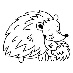 Animals mom and baby porcupine stroke