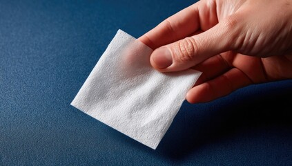 Hand holding a white cleaning wipe (1)