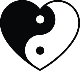 Yin Yang Symbol in Heart Shape Black and White Silhouette on Transparent Background black white silhouette the symbol formed within heart shape This design represents