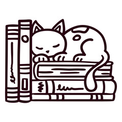 Bookshelf sleeping cat stroke