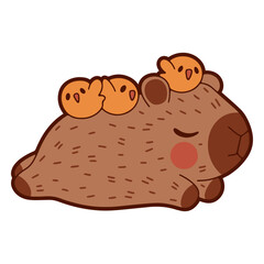 Capybara carrying chicks on its back
