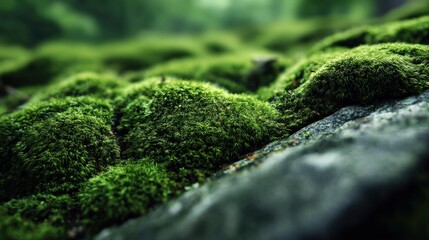 Lush Green Mossy Landscape Covering Rocks in a Tranquil Forest Environment, Nature's Beauty