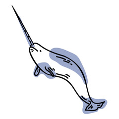Color stroke semi colored swimming narwhal © Vexels