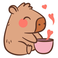 Cute cartoon animal enjoying a warm drink