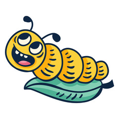 Cute cartoon worm on leaf