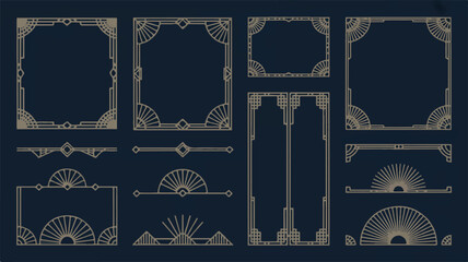 A comprehensive collection of elegant Art Deco geometric frames, ornate borders, and decorative design elements for vintage-inspired projects and luxurious aesthetics.