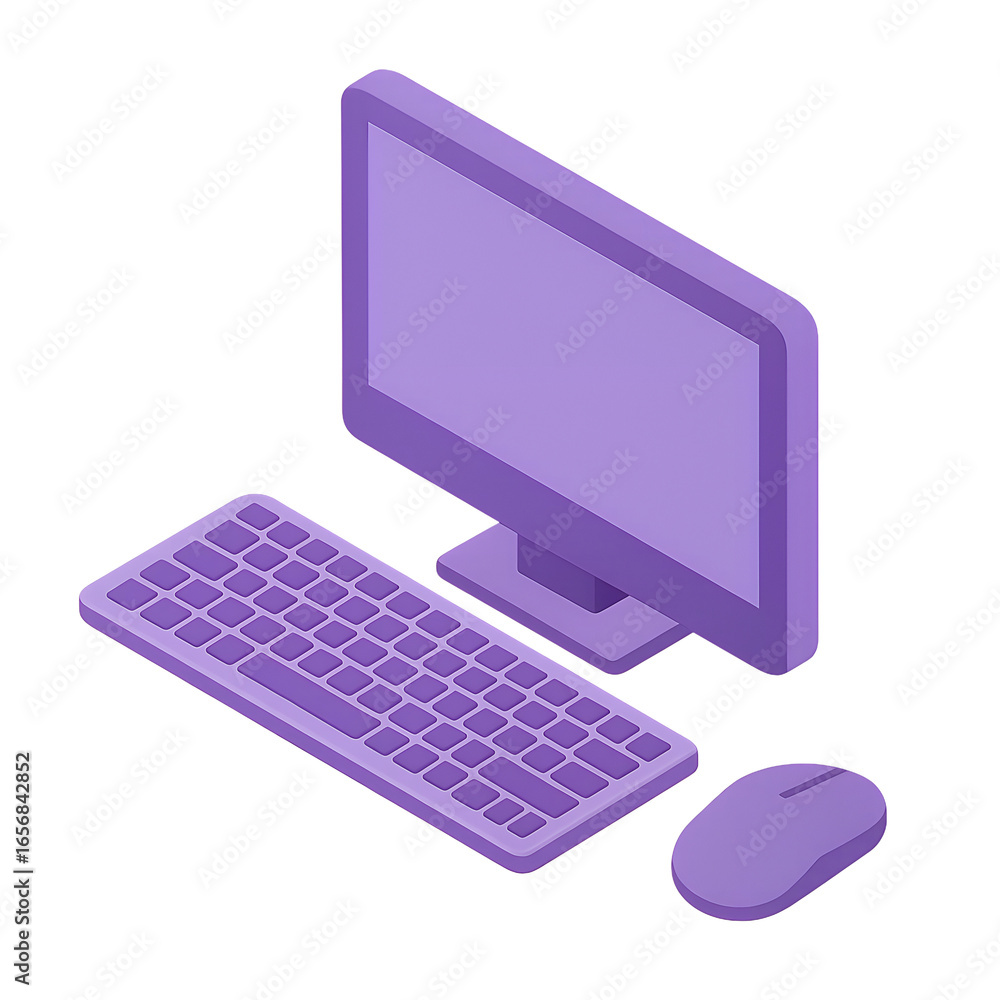 Fototapete Isometric Computer Setup A Simple Desktop Presentation With Monitor Keyboard and Mouse A Clean and Minimalist Aesthetic