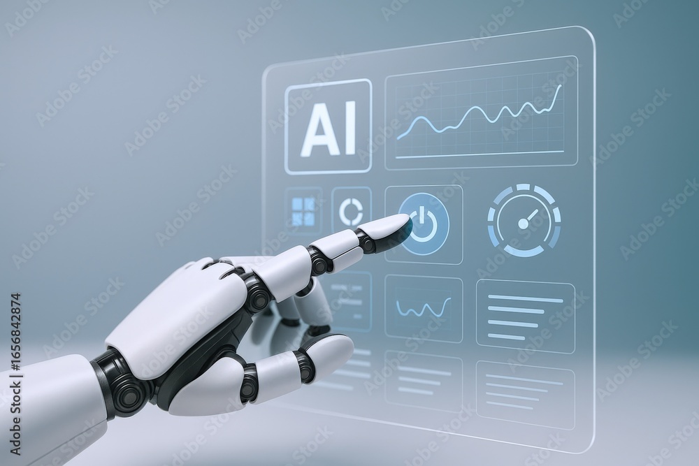 Aufkleber robotic hand interacting with ai interface: advanced technology and innovation in future interfaces