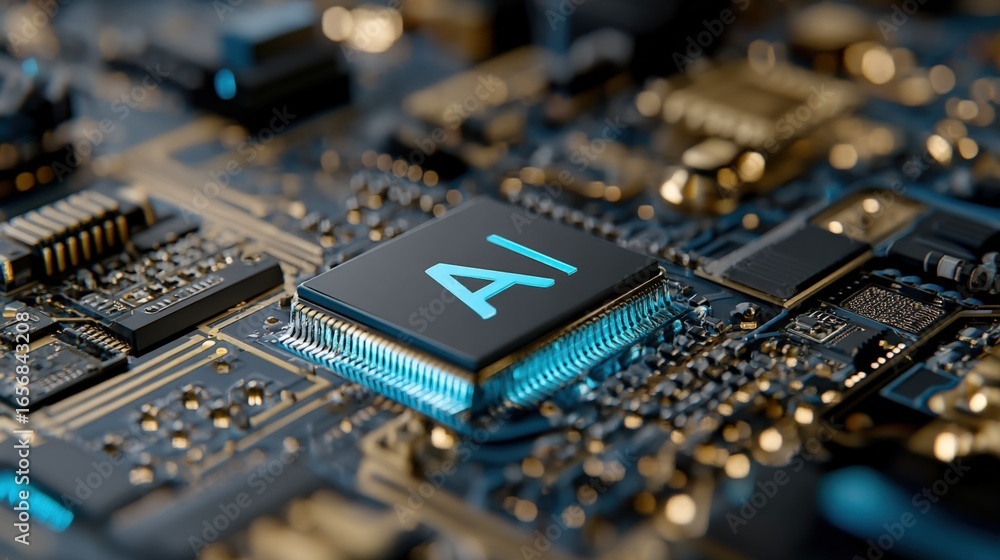 Aufkleber artificial intelligence microchip on a circuit board showcasing advanced technology and computing po
