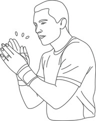 Fototapeta premium A simple, elegant line drawing depicts a young man clapping with enthusiasm.