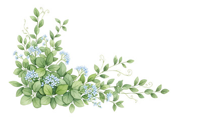 Delicate Watercolor Greenery and White Flowers Branch Illustration for Design Projects