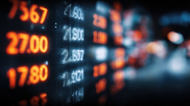 Stock Market Data Display: Financial Figures and Trading Information on Digital Screen, Investment Analysis