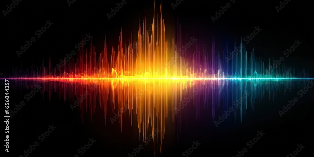 Aufkleber abstract colorful sound waveform visualizer on black background for audio and digital technology con