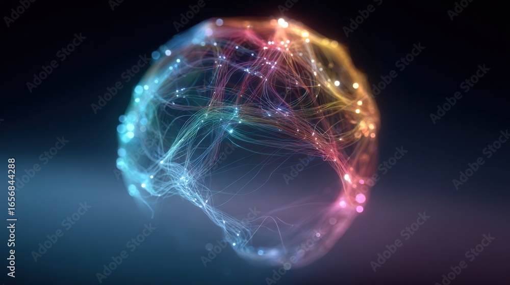Poster abstract neural network visualization with interconnected lines and nodes, representing artificial i