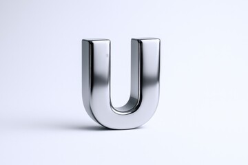 Shiny Silver Letter U Isolated on White Background, Glossy Metallic Alphabet Character