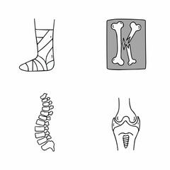 Medical illustrations of bones, fractures, and anatomy details  