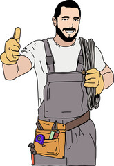 Electrician. cartoon-style drawing of an electrician.