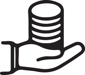 Hand Offering Stack of Coins: Simple Bold Line Art Icon