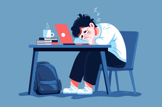 Young Person Sleeping At Desk After Studying Or Working Late In Indoor Setting