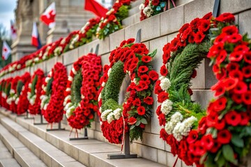 Remembrance Day Wreaths Adorn the National War Memorial Steps in Ottawa Canada