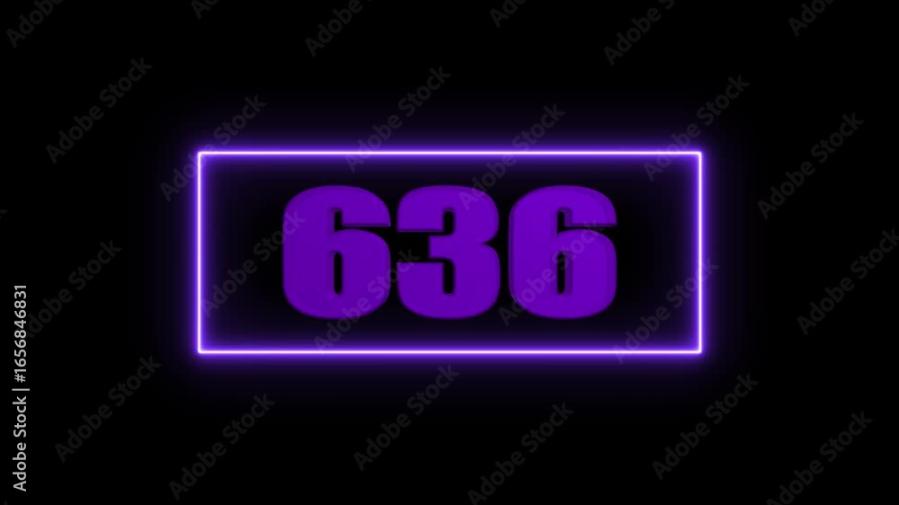 Poster purple 636 number in neon frame on black background ideal for digital projects websites and presenta