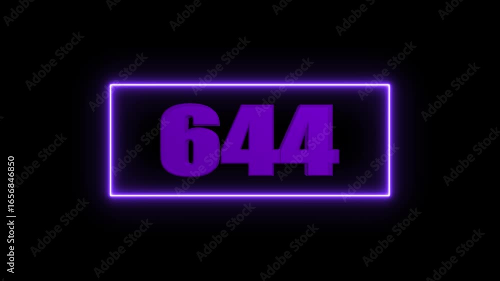 Aufkleber purple 644 number in neon glow within a rectangular frame against a black background