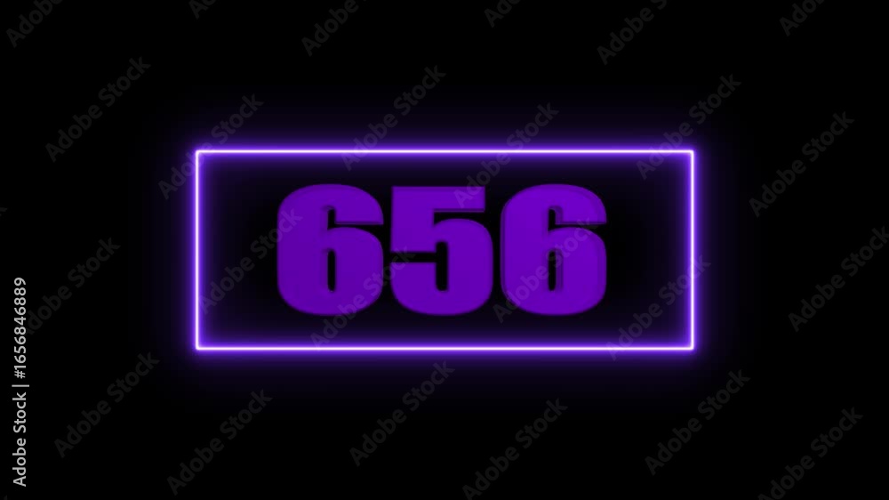 Poster purple 656 number neon sign in a rectangular frame against a black background. this vibrant digital 