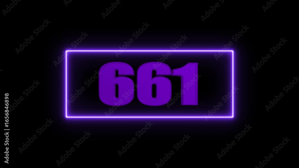 Poster purple 661 number in a neon light frame on black background ideal for digital projects and presentat