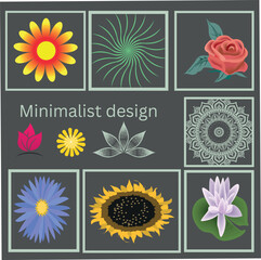 Minimalist Colorful Flower Design Set | Modern Abstract Floral Elements