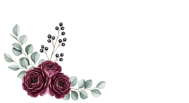 Elegant Floral Corner Arrangement with Burgundy Roses and Eucalyptus Sprigs for Wedding Decor