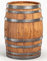 Obraz premium Isolated Wooden Barrel with Metal Hoops on White Background for Storage and Aging