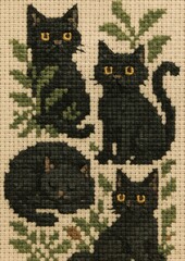 Fototapeta premium Cross-stitch black cats design.