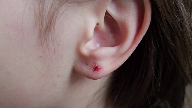 Red mark on ear after earring insertion highlights potential complications and care tips for new piercings