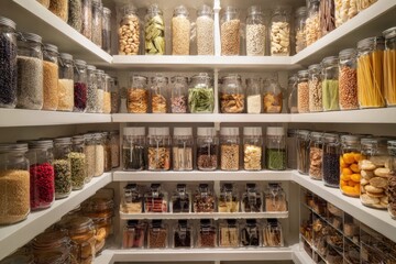 Organized pantry with glass jars