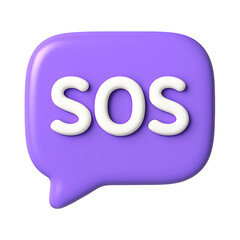 Purple speech bubble with sos text isolated on transparent background