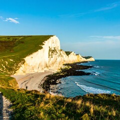 Coastal cliffs meet the sea