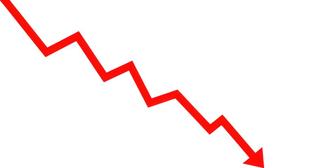 Red downward trend arrow isolated on transparent background