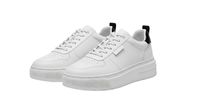 Pair of white sneakers isolated on transparent background