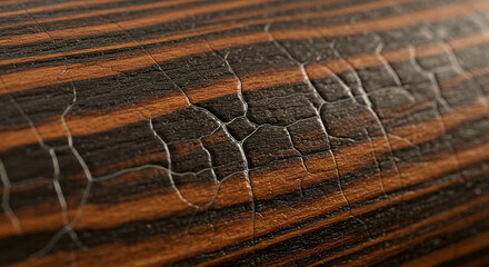 Obraz premium Cracked Wooden Surface with Alternating Light and Dark Brown Stripes in Close-Up View