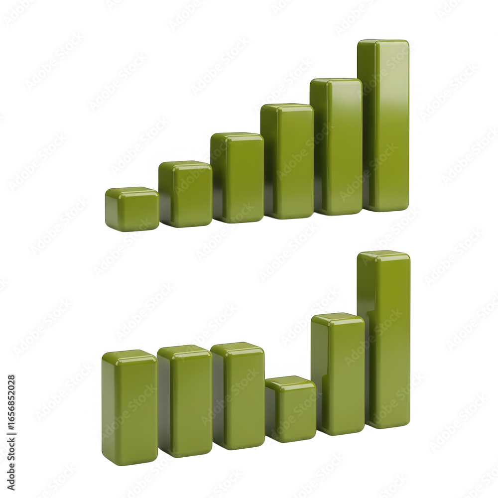 Poster green bar graph showing growth and decline isolated on transparent background