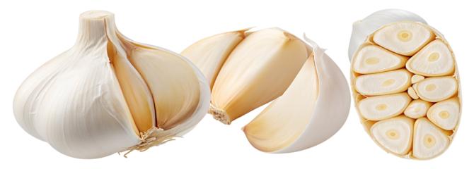 Fresh garlic cloves isolated on white background for culinary use and health benefits in cooking daily