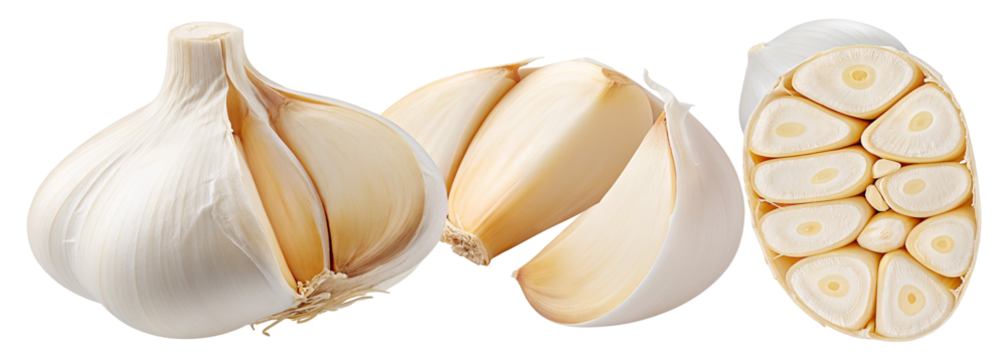 Fresh garlic cloves isolated on white background for culinary use and health benefits in cooking daily