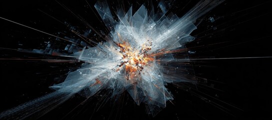 Abstract explosion of light and fragmented shapes