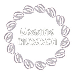 Round frame made of wedding rings with romantic inscription 